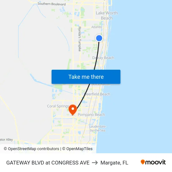 GATEWAY BLVD at  CONGRESS AVE to Margate, FL map