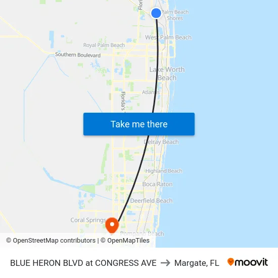 BLUE HERON  BLVD at CONGRESS AVE to Margate, FL map