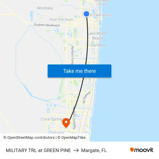 MILITARY TRL at GREEN PINE to Margate, FL map