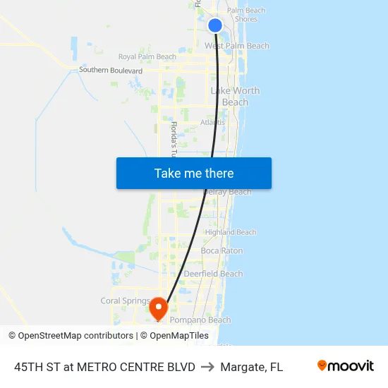 45TH ST at  METRO CENTRE BLVD to Margate, FL map