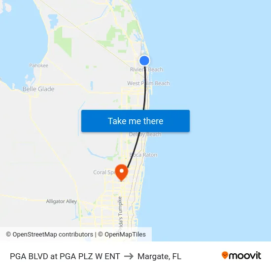 PGA BLVD at PGA PLZ W ENT to Margate, FL map