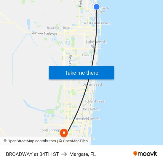 BROADWAY at 34TH ST to Margate, FL map