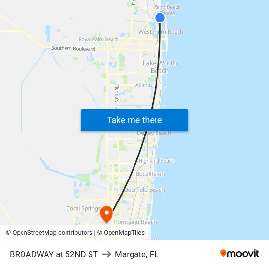 BROADWAY at 52ND ST to Margate, FL map