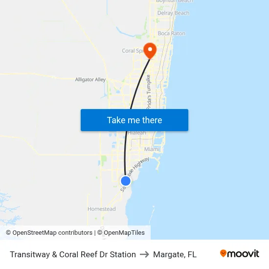 Transitway & Coral Reef Dr Station to Margate, FL map