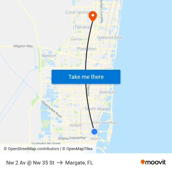 Nw 2 Av @ Nw 35 St to Margate, FL map