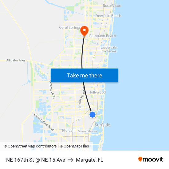 NE 167th St @ NE 15 Ave to Margate, FL map