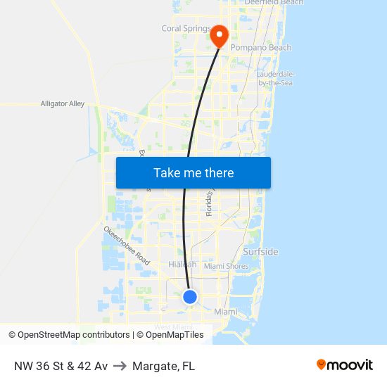 NW 36 St & 42 Av to Margate, FL map