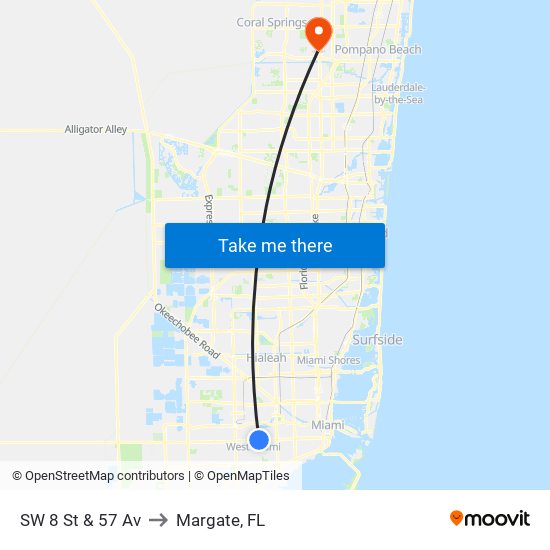 SW 8 St & 57 Av to Margate, FL map
