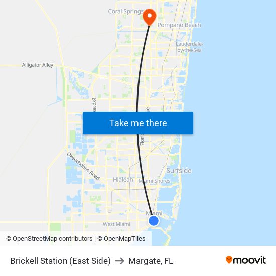 Brickell Station (East Side) to Margate, FL map