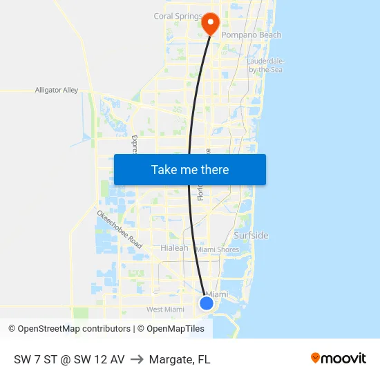 SW 7 ST @ SW 12 AV to Margate, FL map