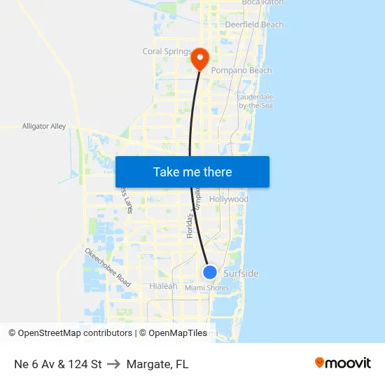 Ne 6 Av & 124 St to Margate, FL map