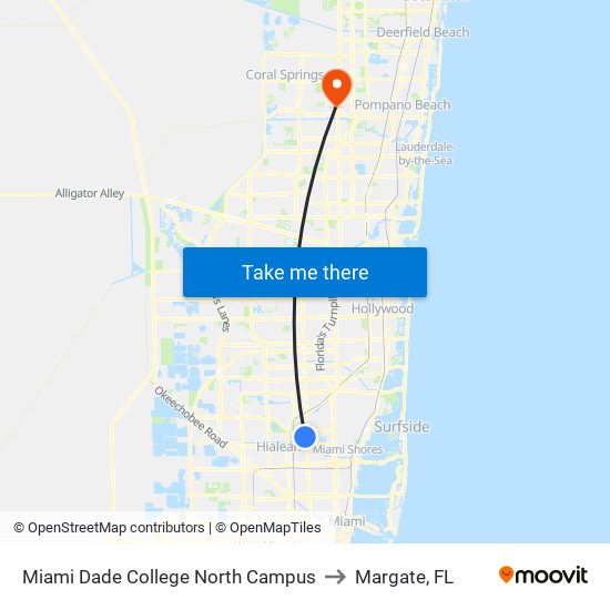 Miami Dade College North Campus to Margate, FL map