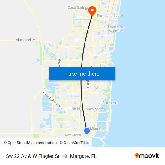 Sw 22 Av & W Flagler St to Margate, FL map