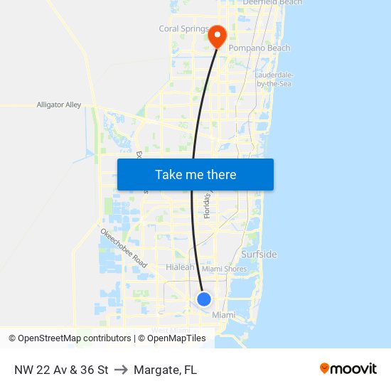 NW 22 Av & 36 St to Margate, FL map