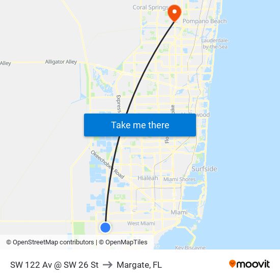 SW 122 Av @ SW 26 St to Margate, FL map