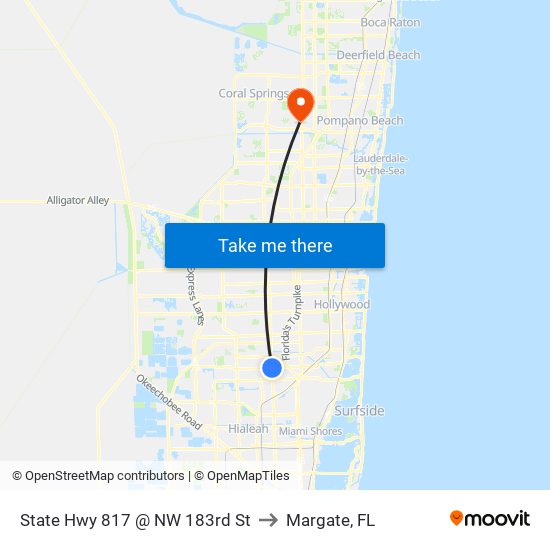 State Hwy 817 @ NW 183rd St to Margate, FL map