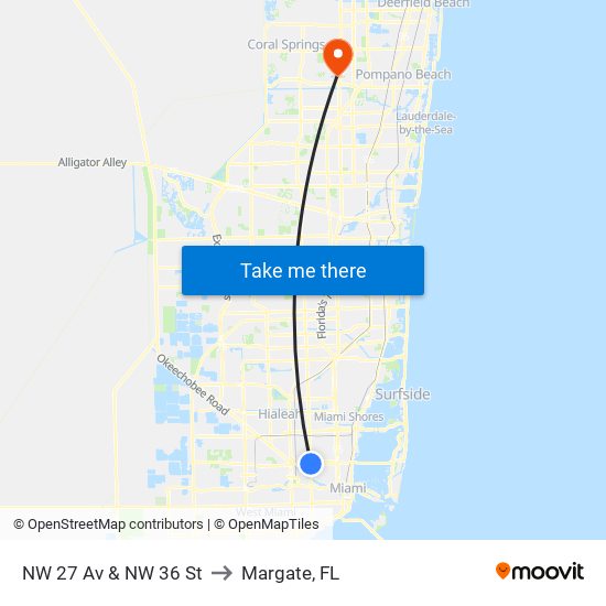 NW 27 Av & NW 36 St to Margate, FL map