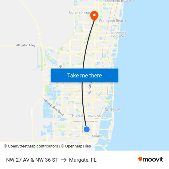 Nw 27 Av & Nw 36 St to Margate, FL map