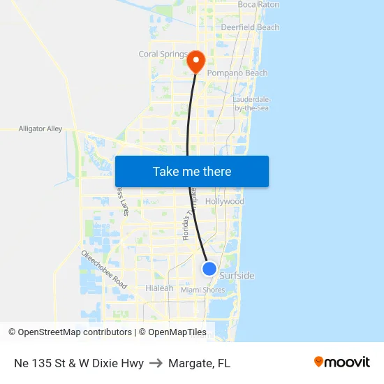 Ne 135 St & W Dixie Hwy to Margate, FL map