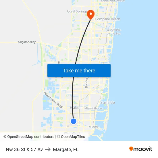 Nw 36 St & 57 Av to Margate, FL map