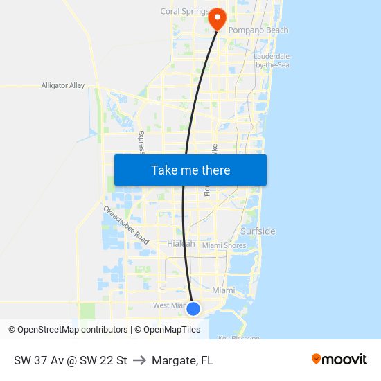 SW 37 Av @ SW 22 St to Margate, FL map