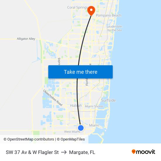 SW 37 Av & W Flagler St to Margate, FL map