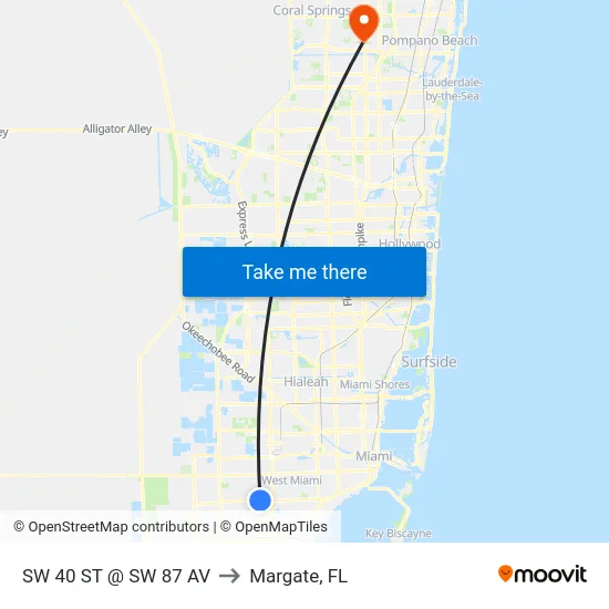 SW 40 ST @ SW 87 AV to Margate, FL map