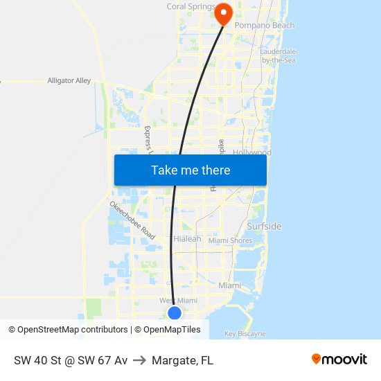 SW 40 St @ SW 67 Av to Margate, FL map