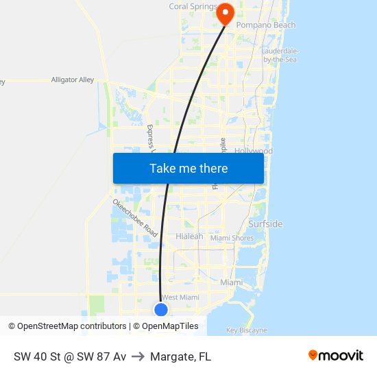 SW 40 St @ SW 87 Av to Margate, FL map