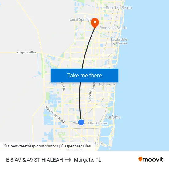 E 8 Av & 49 St to Margate, FL map