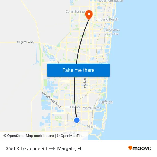 36st & Le Jeune Rd to Margate, FL map