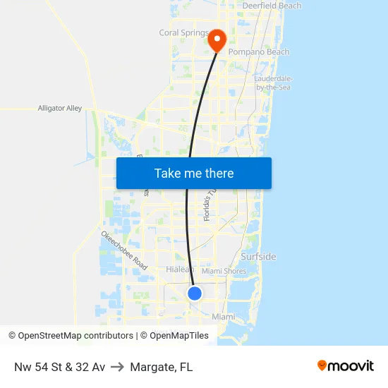 Nw 54 St & 32 Av to Margate, FL map