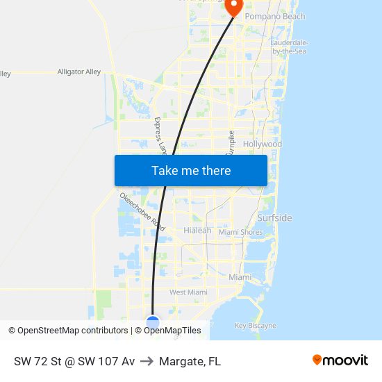 SW 72 St @ SW 107 Av to Margate, FL map