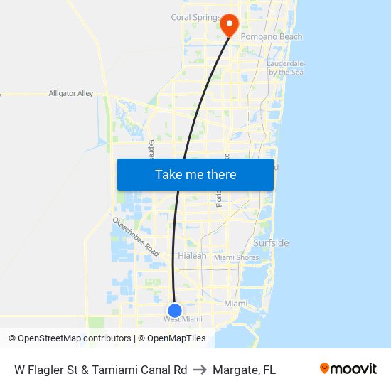 W Flagler St & Tamiami Canal Rd to Margate, FL map