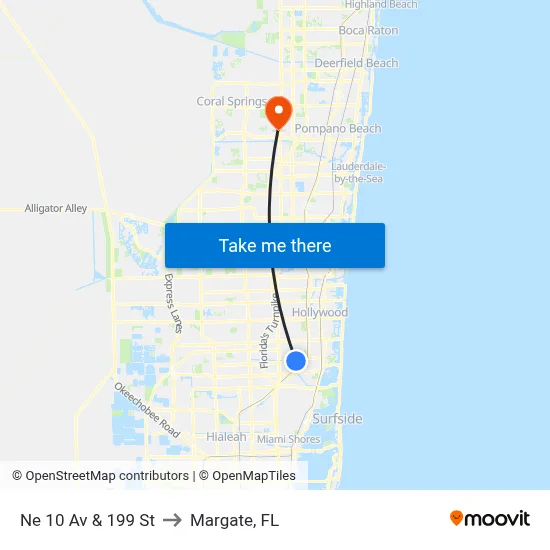 Ne 10 Av & 199 St to Margate, FL map