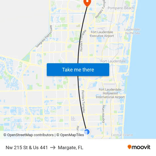 Nw 215 St & Us 441 to Margate, FL map