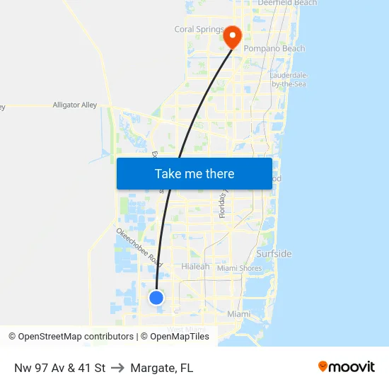 Nw 97 Av & 41 St to Margate, FL map