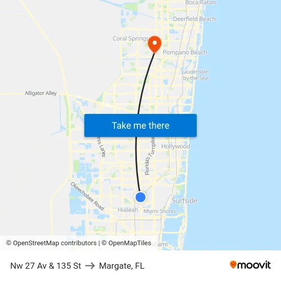 Nw 27 Av & 135 St to Margate, FL map