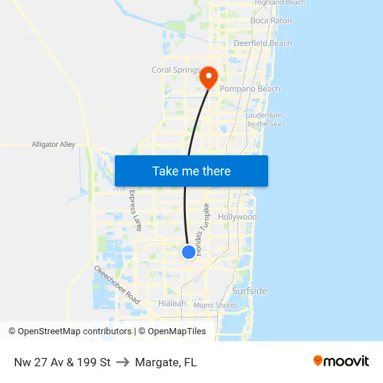 Nw 27 Av & 199 St to Margate, FL map