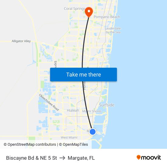 Biscayne Bd & NE 5 St to Margate, FL map