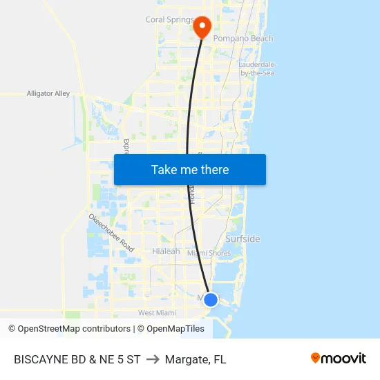 Biscayne Bd & Ne 5 St to Margate, FL map