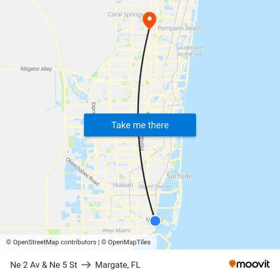 Ne 2 Av & Ne 5 St to Margate, FL map