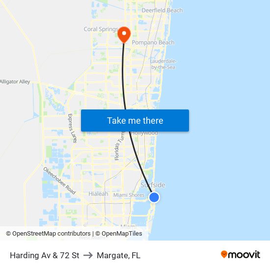 Harding Av & 72 St to Margate, FL map