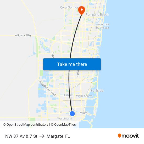 NW 37 Av & 7 St to Margate, FL map