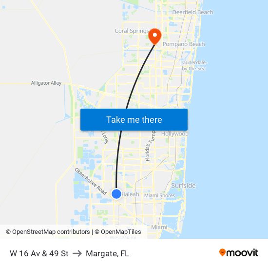 W 16 Av & 49 St to Margate, FL map