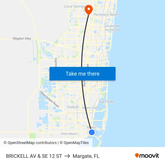 BRICKELL AV & SE 12 ST to Margate, FL map