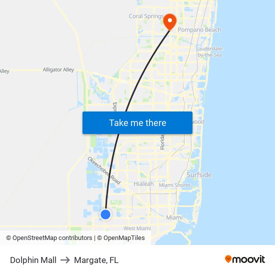 Dolphin Mall to Margate, FL map