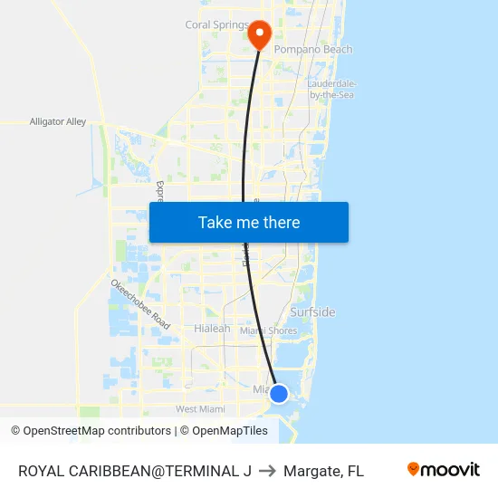 Royal Caribbean@terminal J to Margate, FL map
