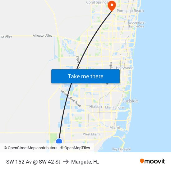 SW 152 Av @ SW 42 St to Margate, FL map