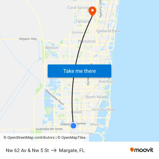 Nw 62 Av & Nw 5 St to Margate, FL map